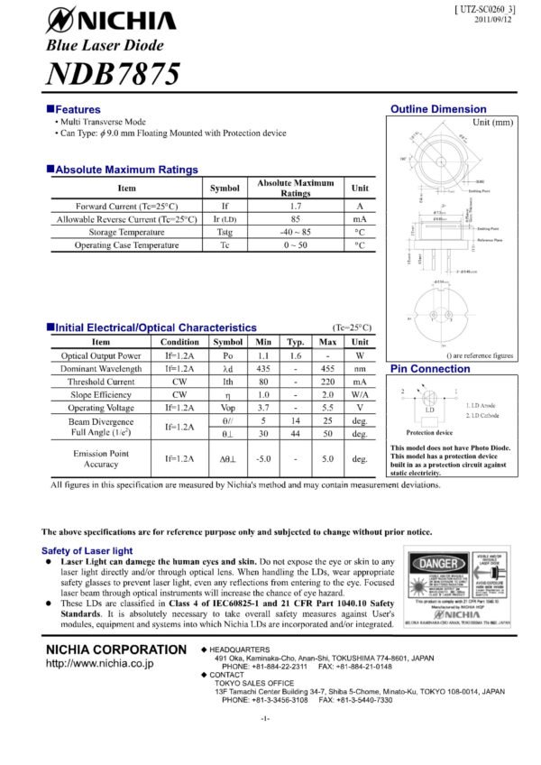 Nichia NDB7875 - 2000mW - 445nm