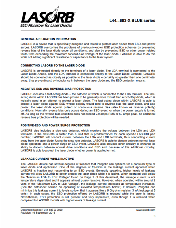 Blue C LASORB - ESD Protection For Blue Laser Diodes - L44-47-121-683-X