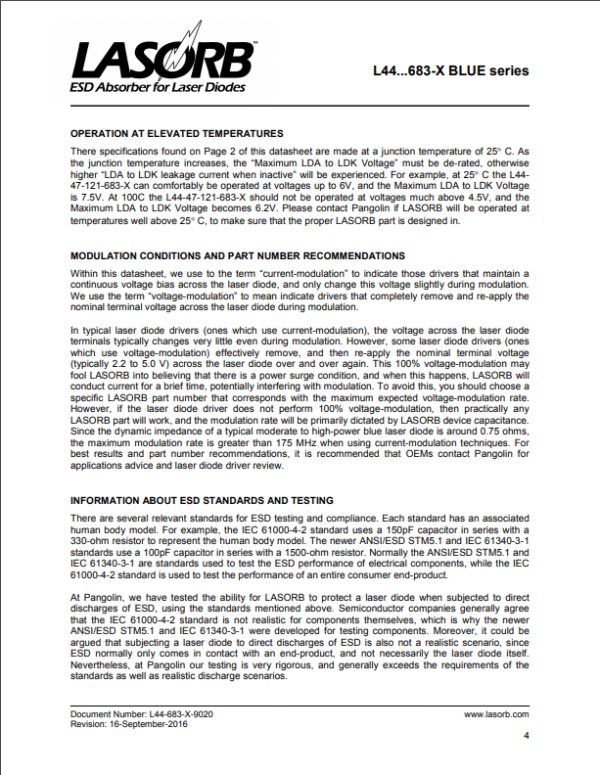 Blue D LASORB - ESD Protection For Blue Laser Diodes - L44-47-121-683-X