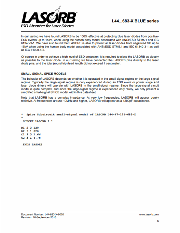 Blue E LASORB - ESD Protection For Blue Laser Diodes - L44-47-121-683-X