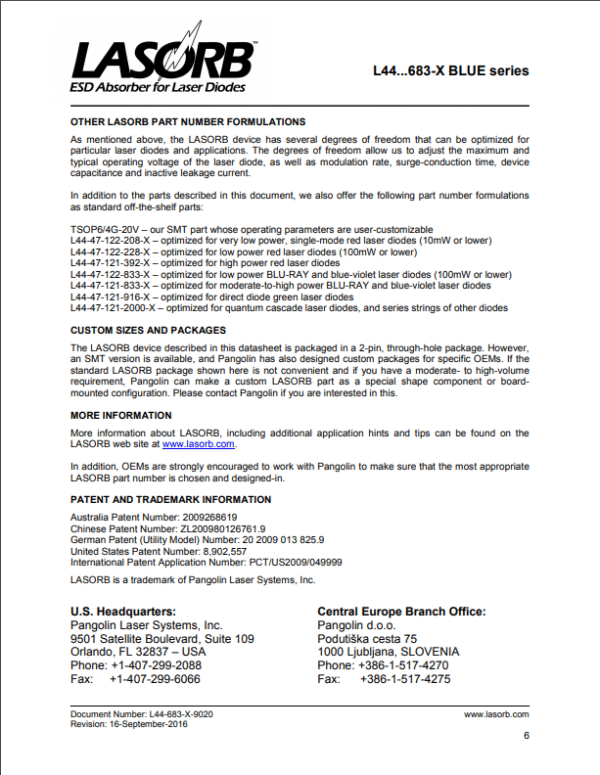 Blue F LASORB - ESD Protection For Blue Laser Diodes - L44-47-121-683-X