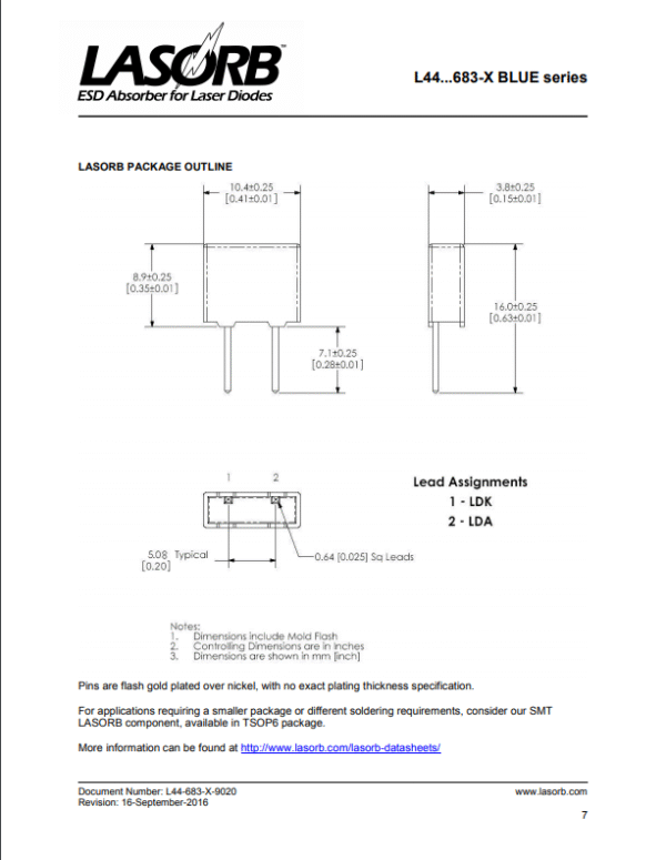 Blue G LASORB - ESD Protection For Blue Laser Diodes - L44-47-121-683-X