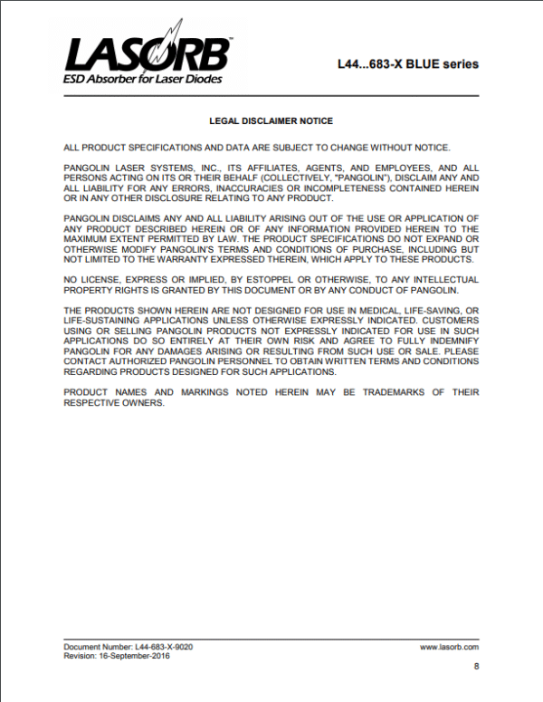 Blue H LASORB - ESD Protection For Blue Laser Diodes - L44-47-121-683-X
