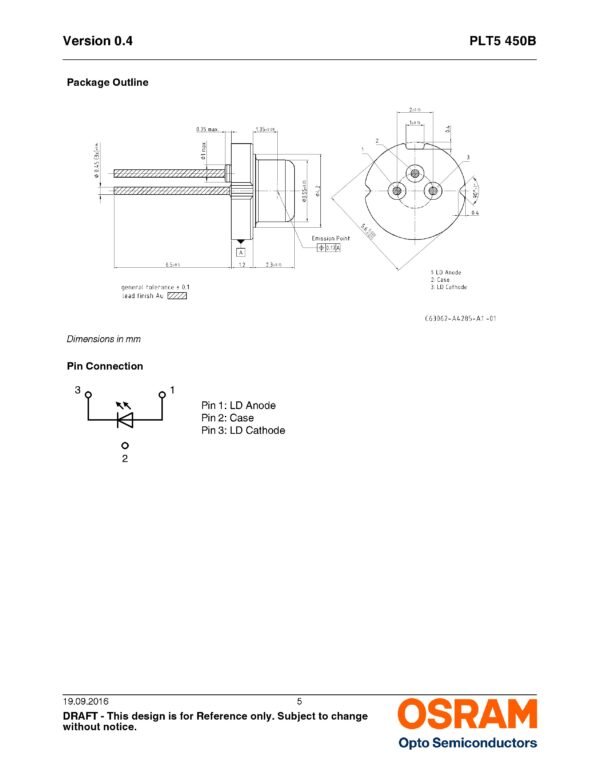 Osram PLT5 450B - 80mW-120m-300mW 450nm